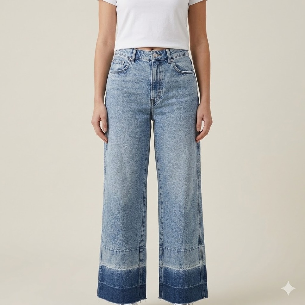 PacSun Baggy Jeans High Rise Two Tone Raw‎ Hem Size 26 Blue Denim